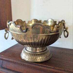 Monteith Brass Decorative Compote Bowl Scalloped Edges Footed Pedestal Victorian